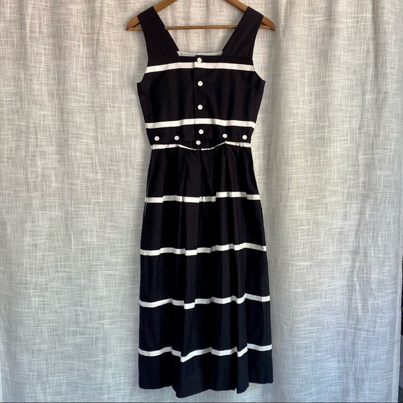 Vintage Lanz Originals Black White Button Midi Dress - Picture 5 of 10